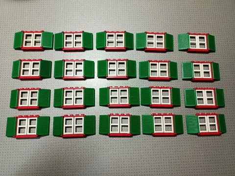 20 x Vintage Lego Window Frame Pane And Shutter Red White Green 3853 3856 3854