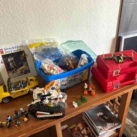 LEGO Bulk Lot Tub w/ Minifigures, Vehicles, Storage Boxes, 1991 Catalog & More