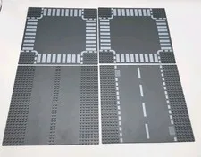 LEGO 4 Base Plates Road Base Street & Crosswalk Plates 10x10 Inches Used