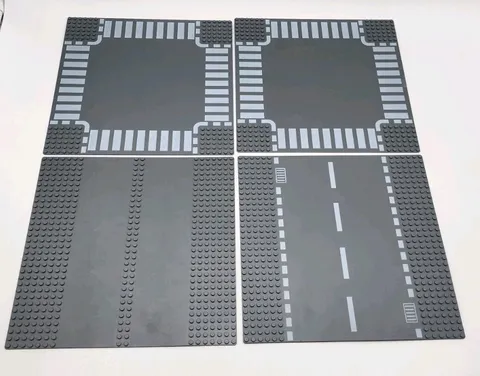 LEGO 4 Base Plates Road Base Street & Crosswalk Plates 10x10 Inches Used