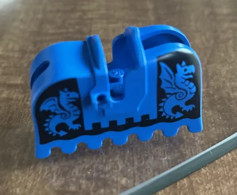 Lego Horse Barding Piece, Blue With Black Dragon Pattern