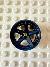 LEGO Wheel 21mm D. x 11mm with 5 Spokes with Yellow Ferrari Logo 7834pb01