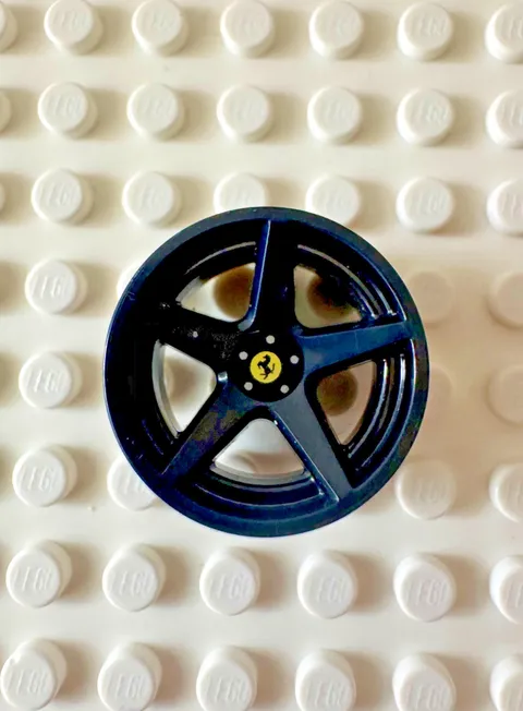 LEGO Wheel 21mm D. x 11mm with 5 Spokes with Yellow Ferrari Logo 7834pb01