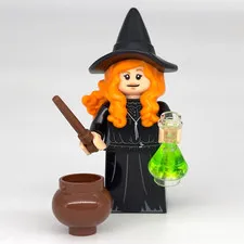 Lego Black Witch Minifigure w/ Orange Hair Cauldron Halloween Castle