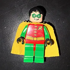 LEGO Robin Minifigure Red/Green Suit Yellow Cloth Cape Green Mask Black Hair