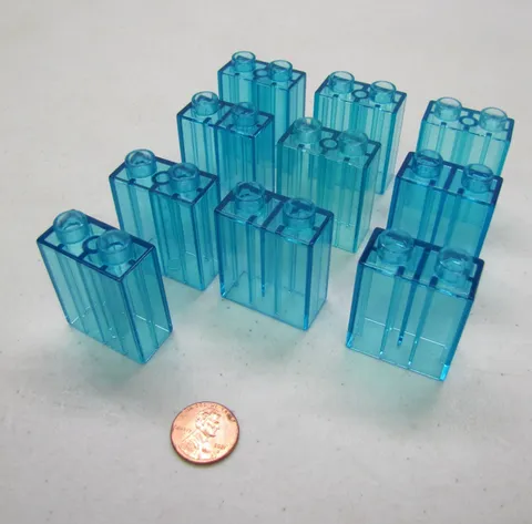 Lego Duplo 10 Clear Blue Translucent Shimmery Water Ice Icy Block 1X2 Lot