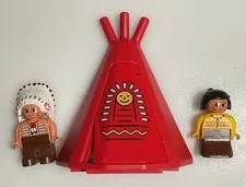 Vintage Lego Duplo Teepee and Indian Chief Mini Figures 2438 Big Western