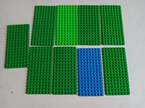 LEGO LOT OF 9 THIN FLAT BASE PLATES 8X16 DOT  #3865 5" x 2 1/2" GREEN BLUE