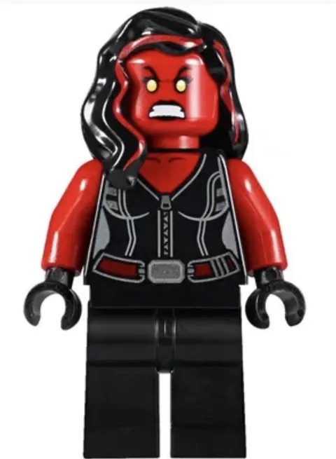 LEGO She Hulk Red Minifigure w/ Long Black Hair Black Outfit Plastic