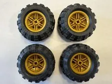 (4) LEGO Tire Lot 56x26 Balloon Wheels-GOLD rims #56145