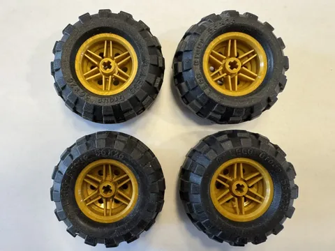(4) LEGO Tire Lot 56x26 Balloon Wheels-GOLD rims #56145