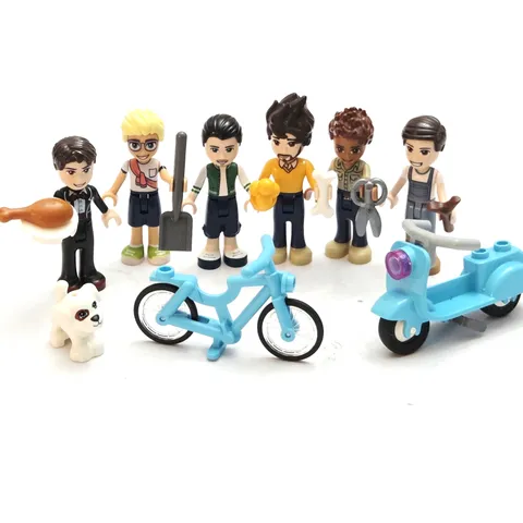 LEGO FRIENDS 6 Boy Mini Doll Male Figure Lot w/ Fun Accessories Scooter Bicycle