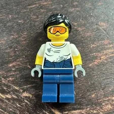 Lego City Jungle Mechanic Female Minifigure #col310 Black Ponytail Orange Goggle
