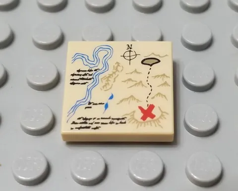 LEGO Tan 2x2 Mountains and River Map Decorate Tile Piece Pirates