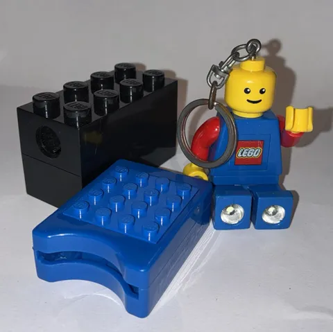LEGO Minifigure Keychain flashlight Blue Torso, LEGO sharpener, LEGO ds holder