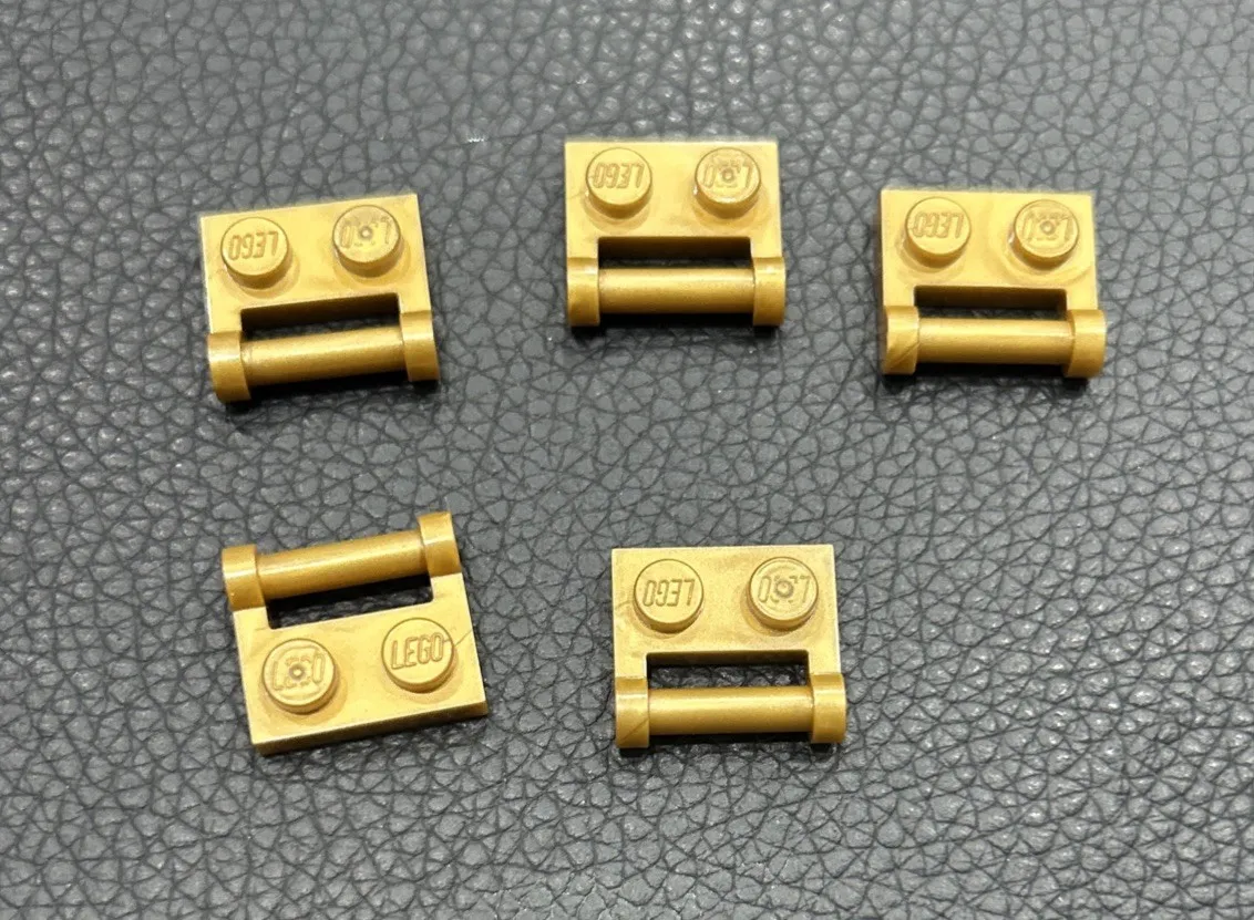 LEGO 1x2 Plate Modified with Handle on Side Pearl Gold Part 48336 Lot of 5