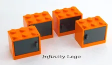 4 LEGO Orange Cupboard 2 x 3 x 2 Solid Studs with Dark Bluish Grey Doors (4532)