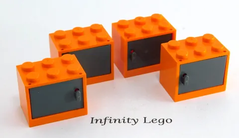 4 LEGO Orange Cupboard 2 x 3 x 2 Solid Studs with Dark Bluish Grey Doors (4532)