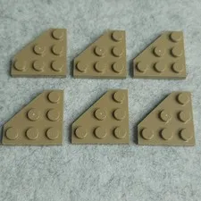 LEGO 2450 Wedge Plate 3 x 3 Cut Corner Dark Tan x6 Genuine