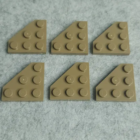 LEGO 2450 Wedge Plate 3 x 3 Cut Corner Dark Tan x6 Genuine