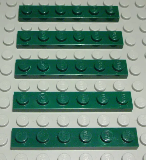 Lego Plate 1x6 Dark Green 5 Pieces