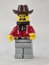 LEGO Western Cowboy Bandit 2 Minifigure Flatfoot Thompson ww008 Red Torso 1f