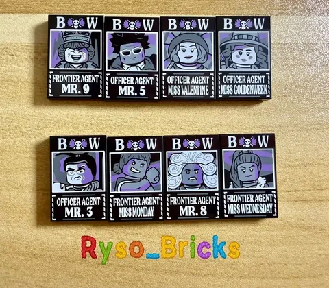 LEGO One Piece Baroque Works Dossier Printed Tiles Complete Set of 8