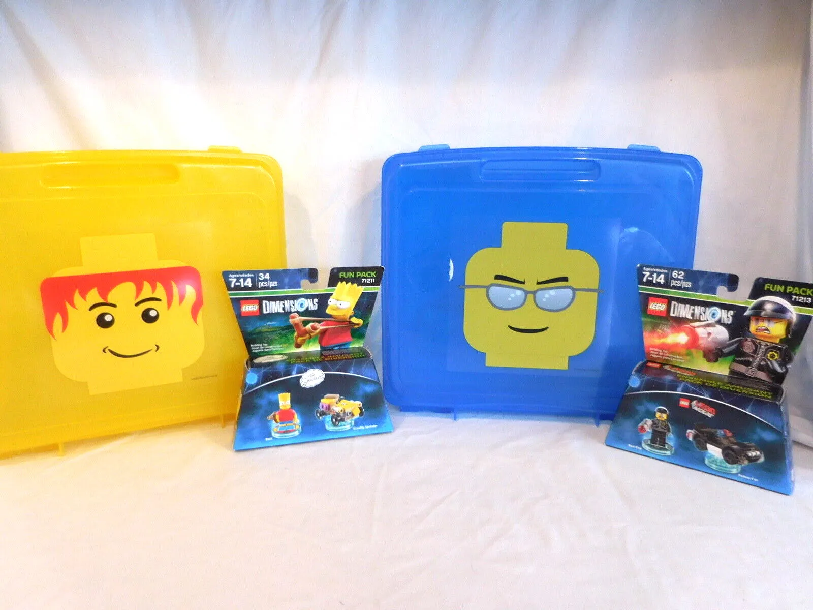 Lego Minifigure Head Storage Carrying Cases Container Yellow + Blue + New Lego's