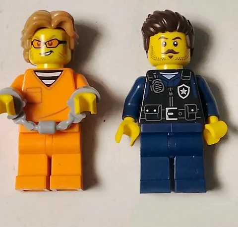 2x New LEGO City Jail Prisoner & Police Officer Male Orange Prison Jumpsuit. SET