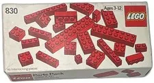 LEGO 830 Parts Pack Red Basic Bricks 46 Piece Set 1980 Vintage Boxed