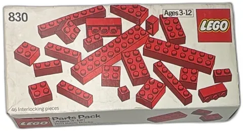LEGO 830 Parts Pack Red Basic Bricks 46 Piece Set 1980 Vintage Boxed