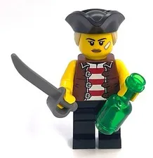 Lego Female Pirate Minifigure - Lady w/ Saber & Bottle - Coconut Cape Bricklink