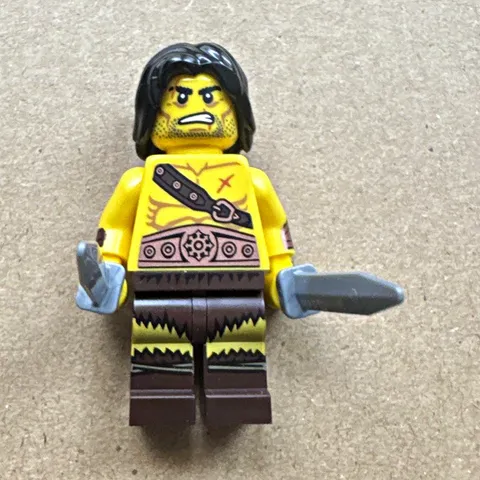 LEGO Barbarian Warrior Minifigure w/ Black Hair & 2 Swords
