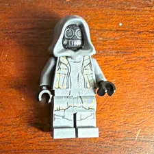 LEGO Gray Hooded Minifigure Black Robot Skull Face Printed Torso Legs Hands