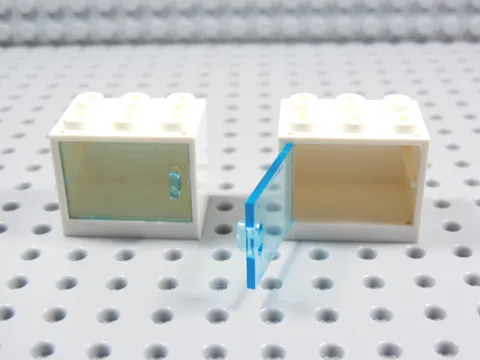LEGO Lot of 2 White 2x3x2 Cabinet Container w/ Trans Light Blue Door Minifig BI