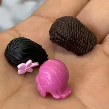 Lego Friends Miniature Doll Hair Lot Of 3  Hair Replacements Pink Black Brown