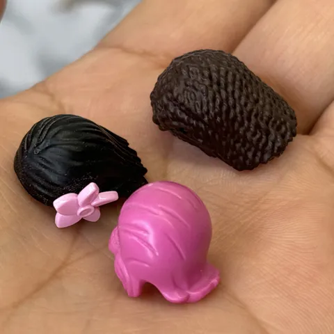Lego Friends Miniature Doll Hair Lot Of 3  Hair Replacements Pink Black Brown