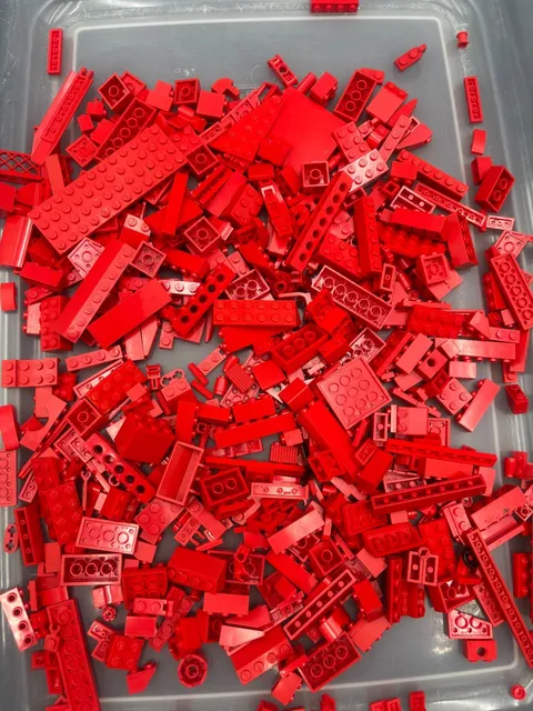 1 lb. Bulk Mixed Red Legos - standard blocks and unique pieces (Lot E)