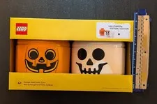LEGO Storage Head Small, 2 pcs. Halloween Edition - Orange & White - NIB