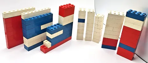 Vintage 70s Lego Bricks Red White Blue 70+ blocks 6x2 2x2 8x2 8x1