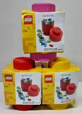 3x LEGO Storage Brick 1 Round - Red, Yellow & Pink