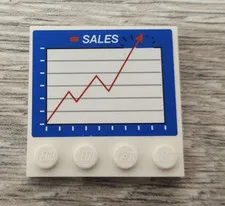 Lego 6179pb074 White Tile Modified 4 x 4 Studs on Edge White Blue SALES Graph
