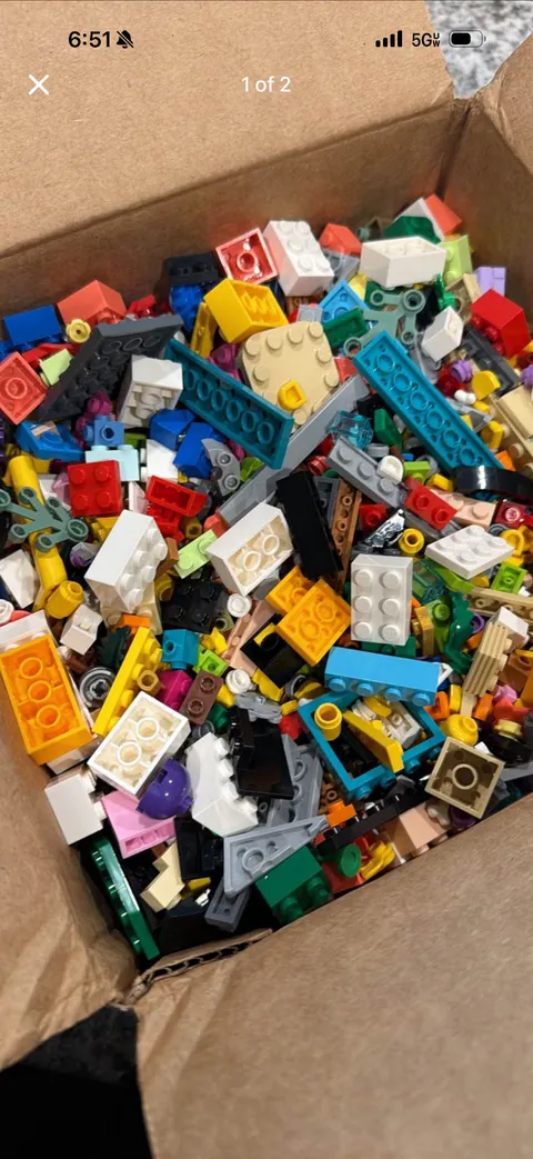 Five boxes of random Legos 3lbs each, filled to the top