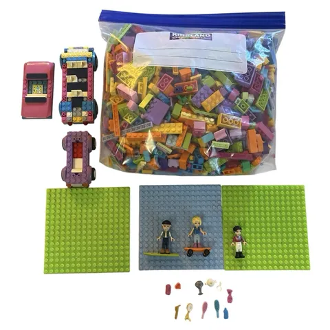 LEGO Friends bulk LOT 2.5 LBS Girls Colors Pink Aqua Pastels 3 Plates 3 Minfigs