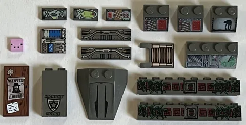 LEGO Lot of Dark Gray Printed Pattern Sticker Parts