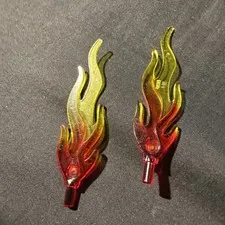 2x Lego Large Trans YELLOW w/RED FLAME - Castle Fire Torch Minifig Tool Weapon