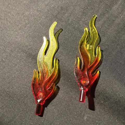 2x Lego Large Trans YELLOW w/RED FLAME - Castle Fire Torch Minifig Tool Weapon