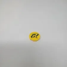 LEGO Batman Yellow Tile Round 2x2 Black R Outline (Robin Logo) Pattern 4150pb040