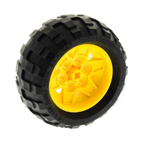 1x Lego Technic Wheel 68.7x34 R Black Rim 43.2x26 Yellow Tire 61480 56908c02