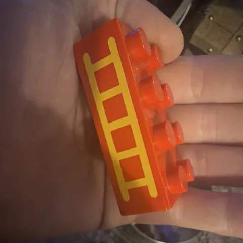 LEGO Red 2x4 Brick Printed Yellow Ladder/Window Pattern Plastic - 1 Piece